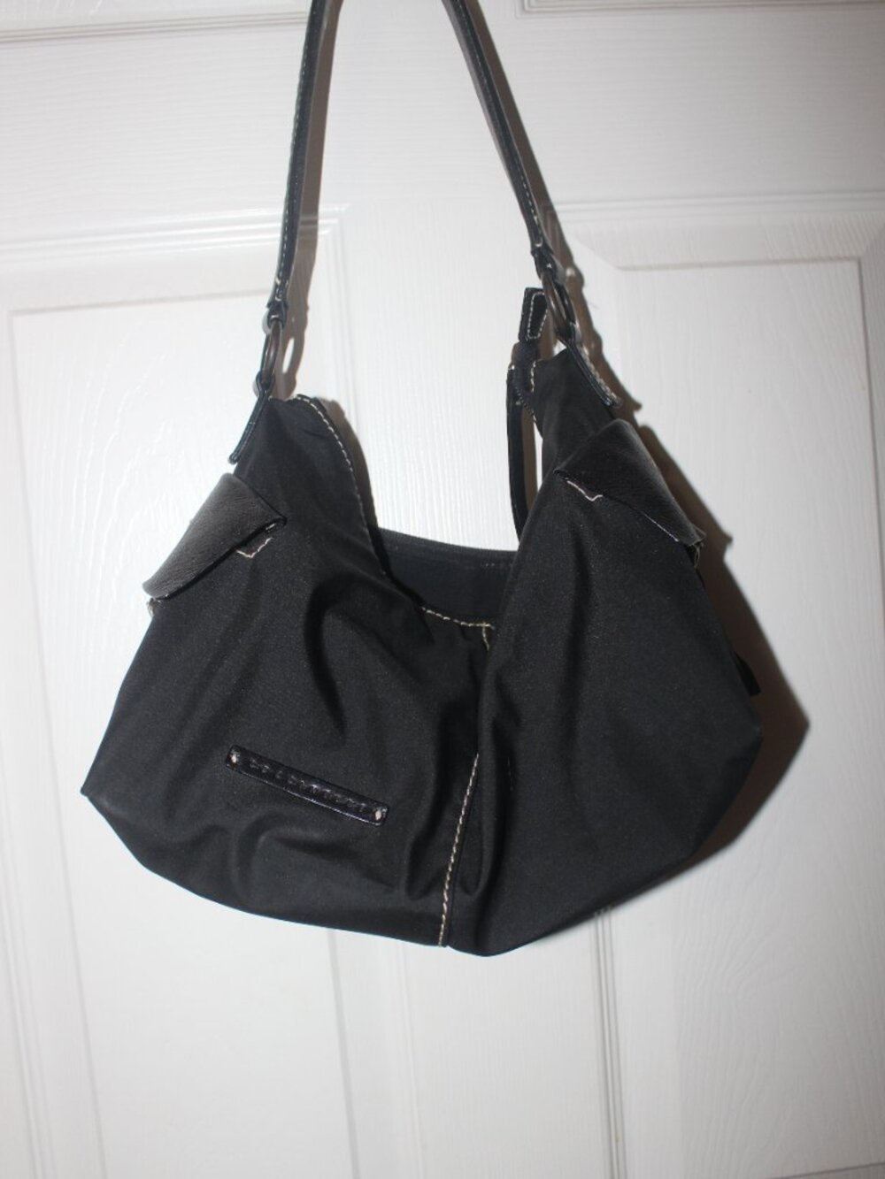 Coccinelle Black Fabric Hobo Shoulder Bag with Contrast Stitching LL